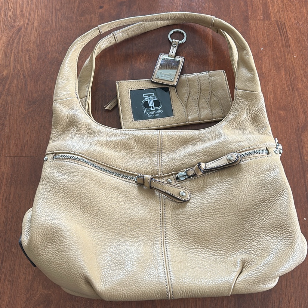 Like-New Tignanello Genuine Leather Pebbled Hobo Bag Purse Set